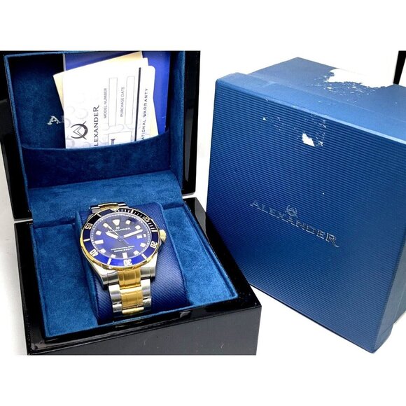 Alexander Men's Watch A501B Swiss Quartz Diver Blue Dial Two Tone Steel 42mm - Picture 3 of 15